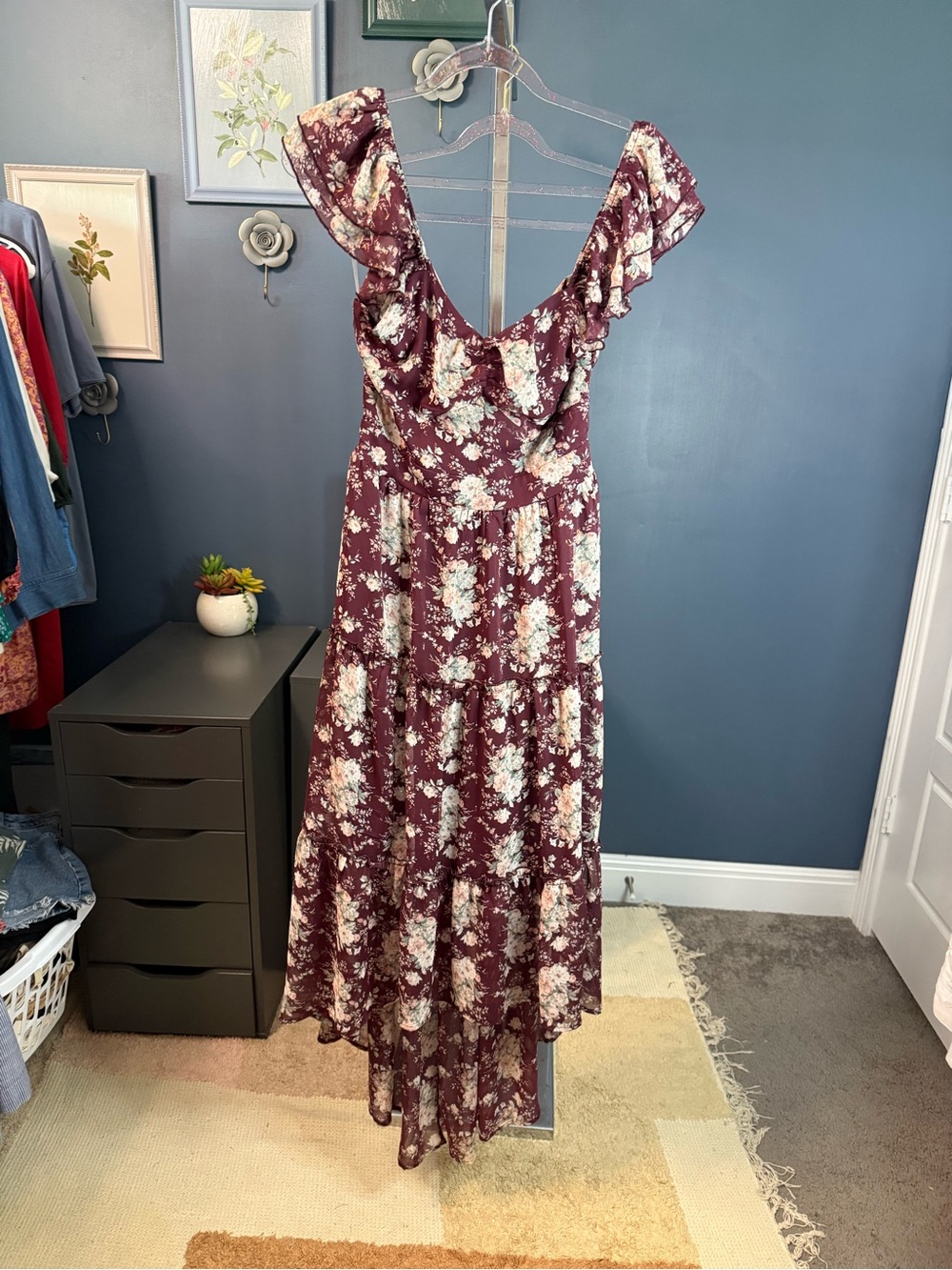 Altar'd State Maroon Floral High-Low Maxi Dress